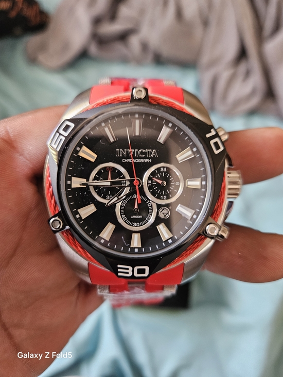Invicta Other - Invicta Black Dial Chronograph with Red Strap Accents 48mm